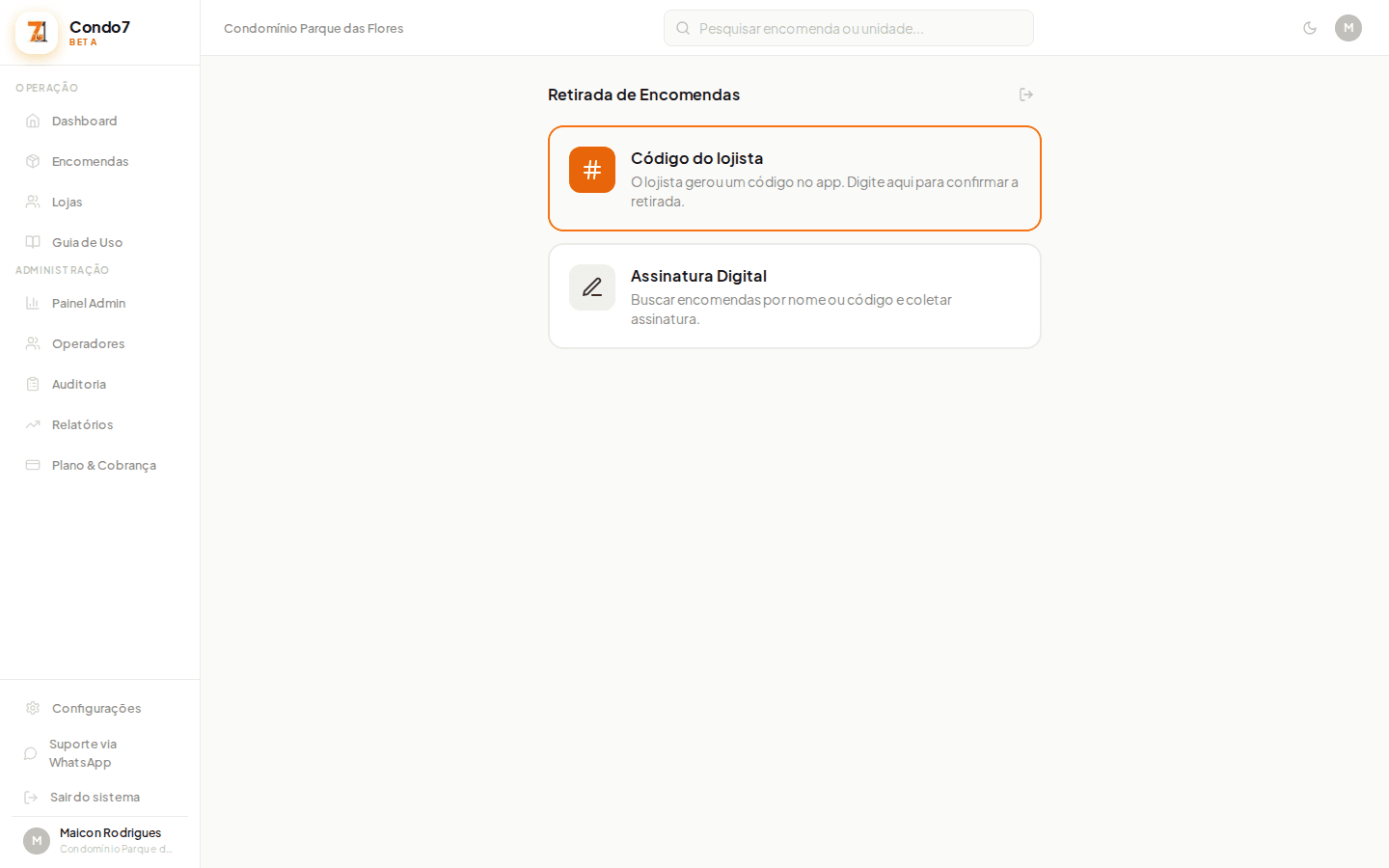 Retirada de encomendas